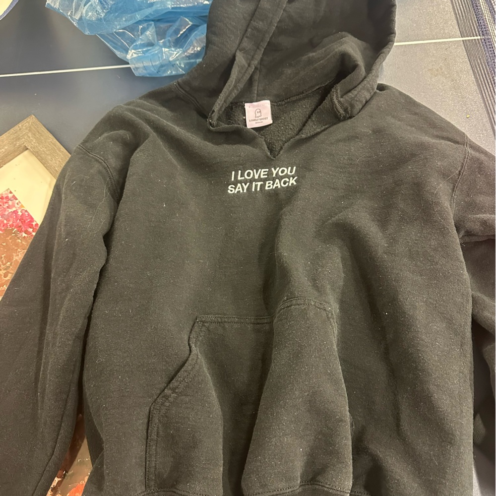 Black 'I LOVE YOU SAY IT BACK' Lonely Ghost Hoodie
